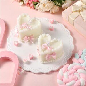 2pc Coquette Pink Bow Heart Soy Wax Candles